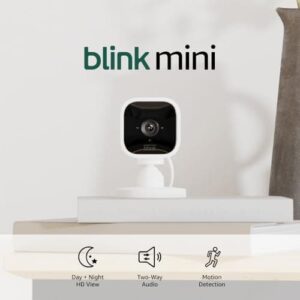 Amazon- Cámara de seguridad inteligente compacta para interiores, con video de alta definición 1080 y detección de movimiento, Alexa - 1 cámara (blanco) -Blink Mini