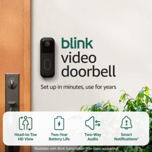 Blink Video Doorbell (modelo más reciente) – Visión HD de la cabeza a los pies, dos años de duración de la batería y configuración sencilla. Sync Module necesario no incluido – Complemento (negro)