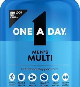 One A Day Suplemento multivitamínico para hombre con vitamina A, vitamina C, vitamina D, vitamina E y zinc para apoyo a la salud inmunológica, B12, calcio y más, 200 unidades (el embalaje puede